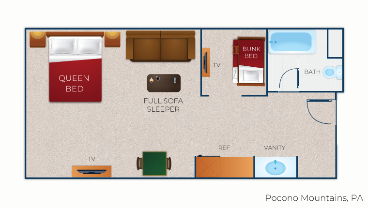 The floor plan for the KidKamp Suite(Resort View)